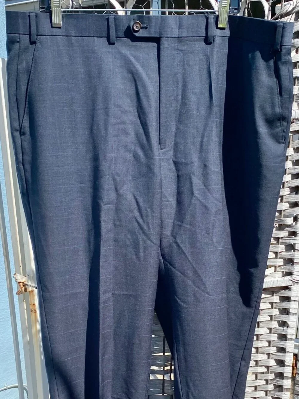 Lauren Ralph Lauren (2) Two Piece Men's Suit Navy Blue Plaid  100% Wool 48R